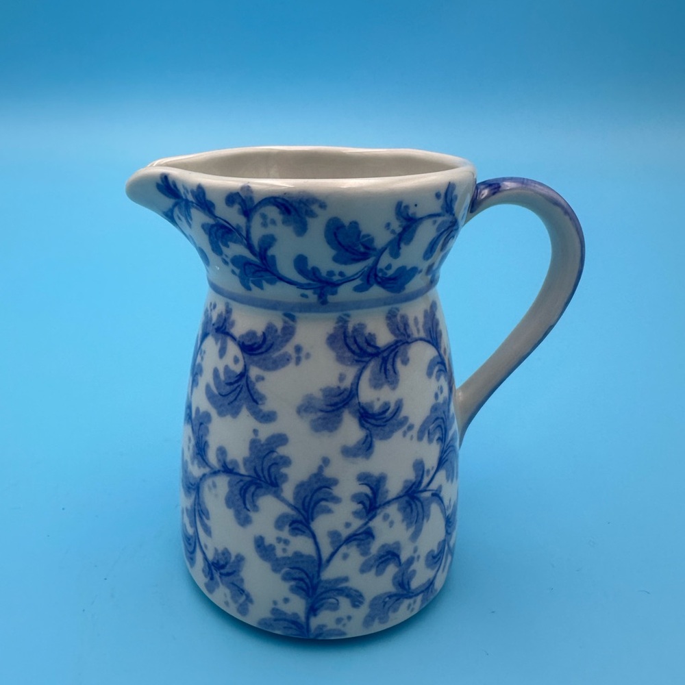 Cobalt Blue Porcelain Creamer Andrea by Sadek Retro Floral Pattern Vintage